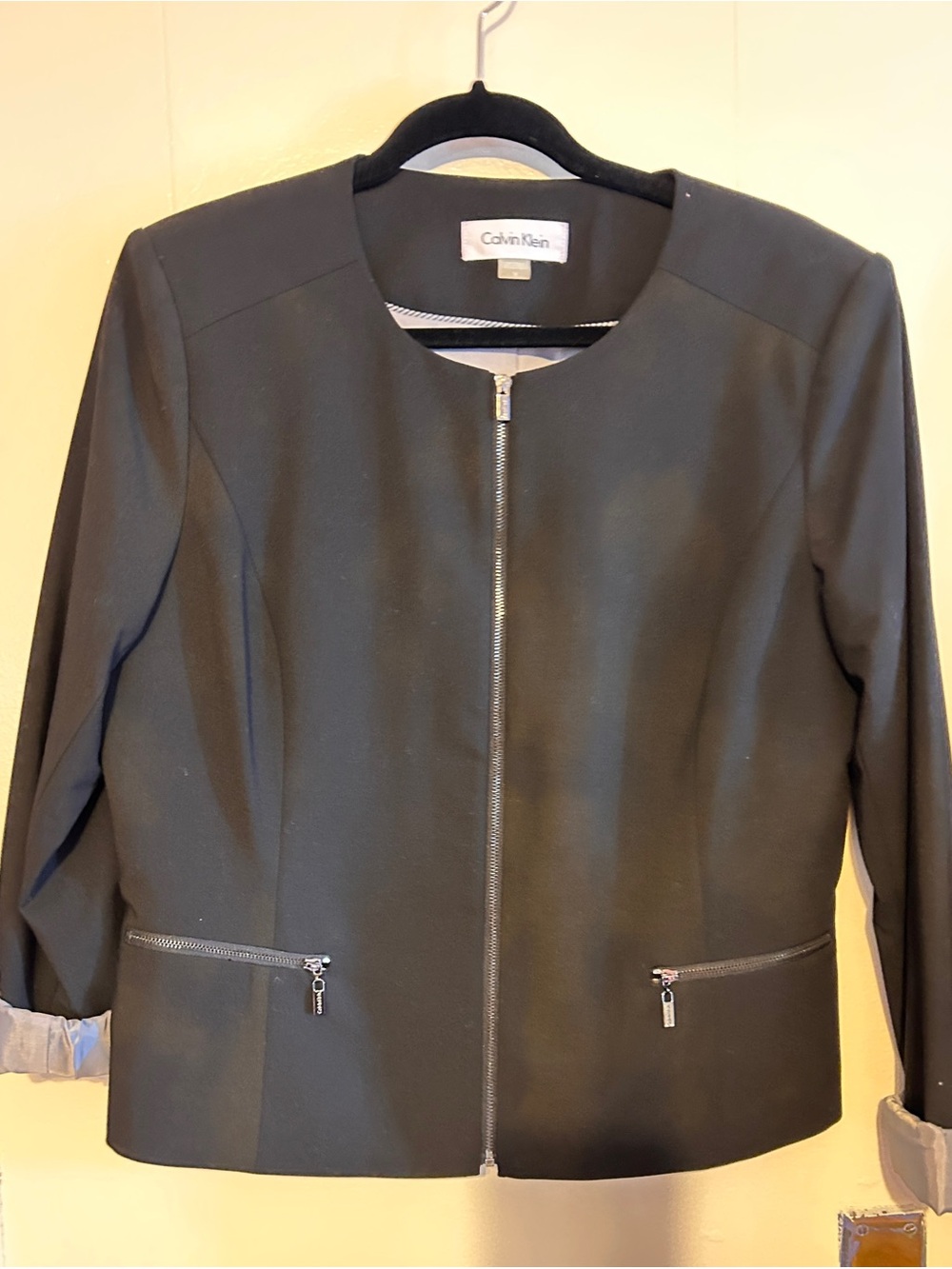 Calvin Klein Women's Black Zip-Front Blazer/Jacket